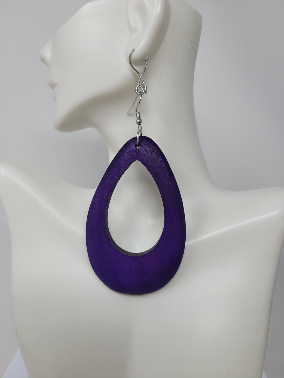 Oval Purple Wooden Earrings