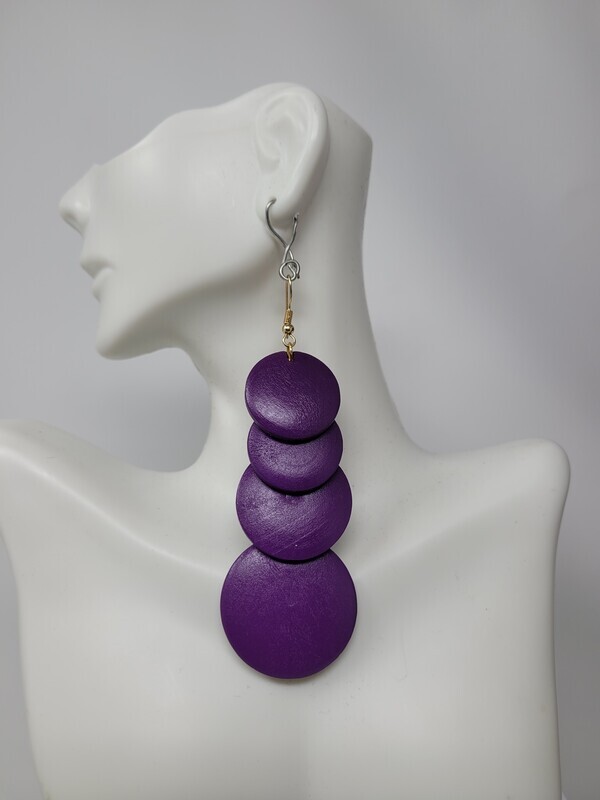 Wooden Disc Purple Earrings