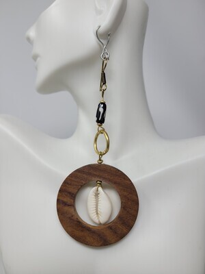 Wood & Cowrie Shell Earrings