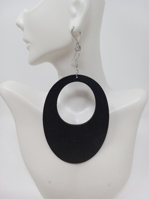 Large Oval Black Wooden Earrings