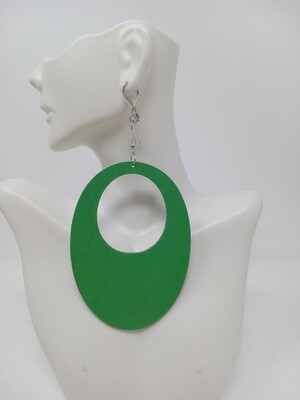Large Oval Green Wooden Earrings