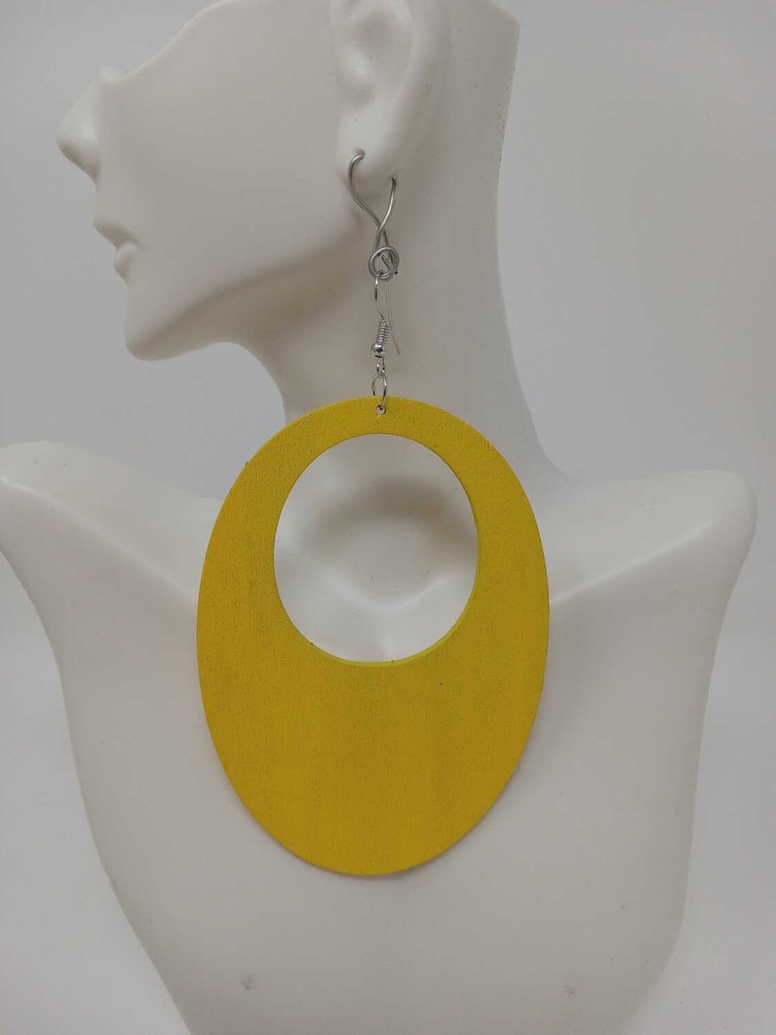 Large Oval Yellow Wooden Earrings