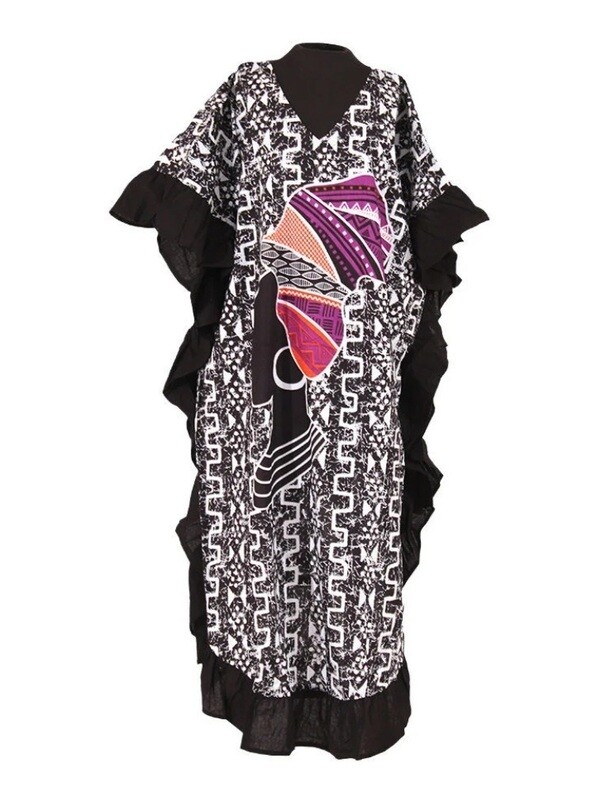 Mud Print Frill Kaftan w Color