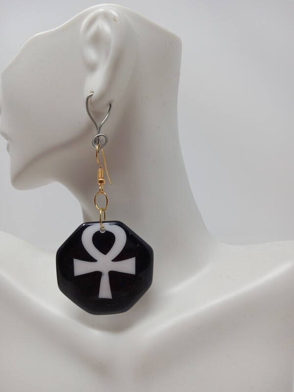 Ankh  black&amp; White Earring