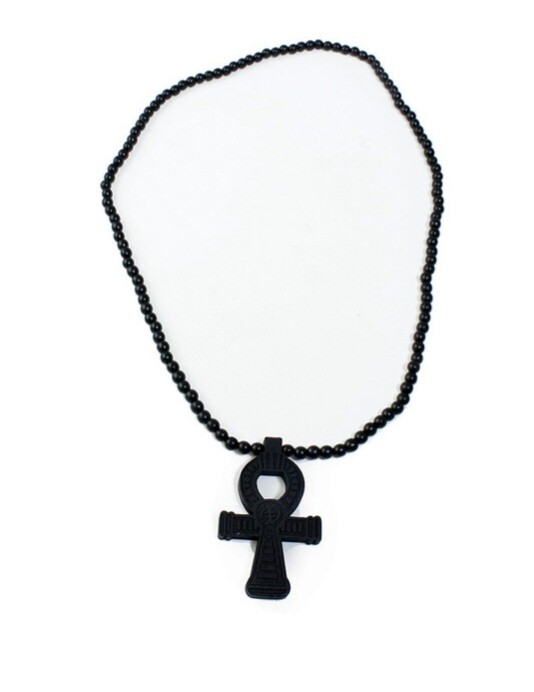 Beaded Wood Gye Nyame Ankh Necklace    (5 colors), Beaded Wood Gye Nyame Ankh Necklace (5 colors): Black