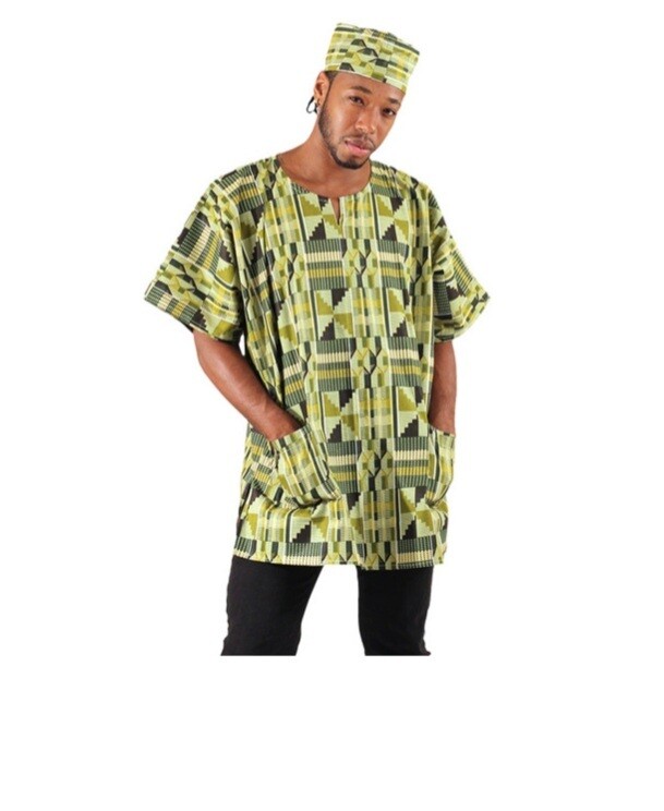 Kente Print Dashiki with Cap