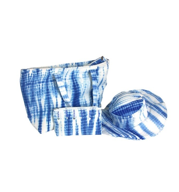 Blue Tie Dye Dashiki, Hat &amp; Handbag set