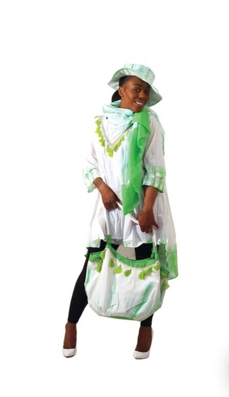 Green Tie Dye Dashiki,  Hat &amp; Handbag Set