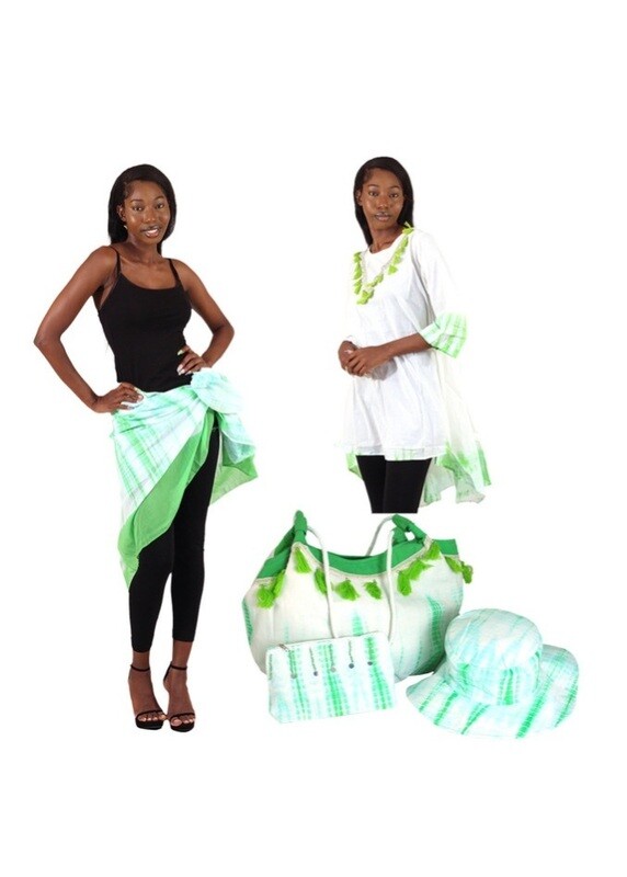 Green Tie Dye Dashiki,  Hat &amp; Handbag Set