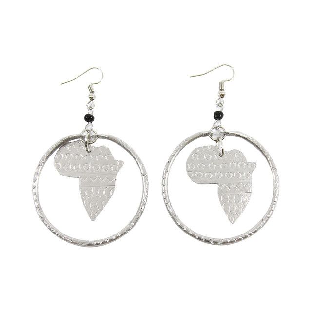 Silver African Map Earrings