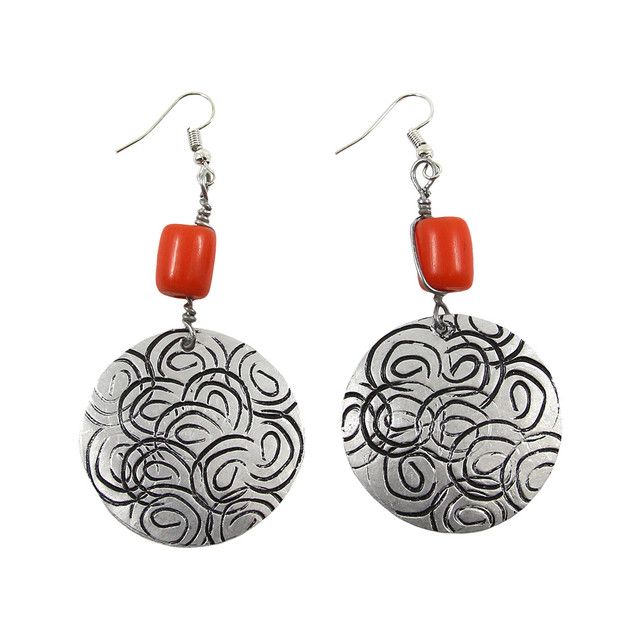 Bead + Etched Disk Earrings