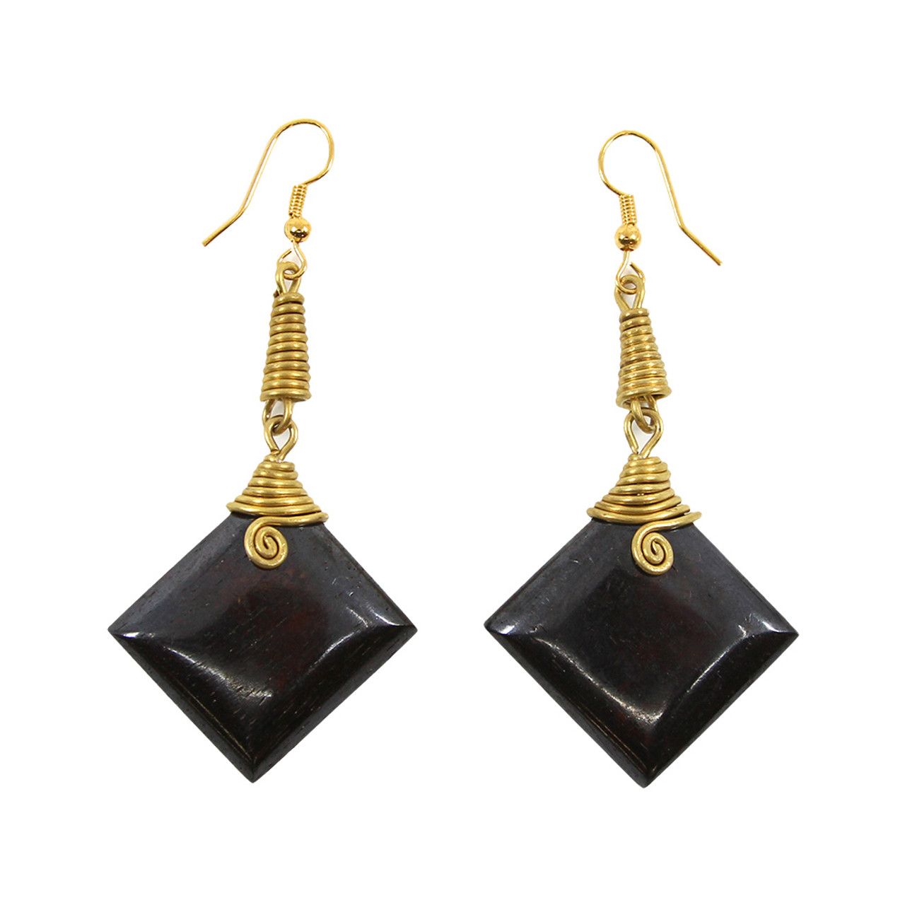 Brass &amp; Bone Single-Square Earrings - Dark Brown