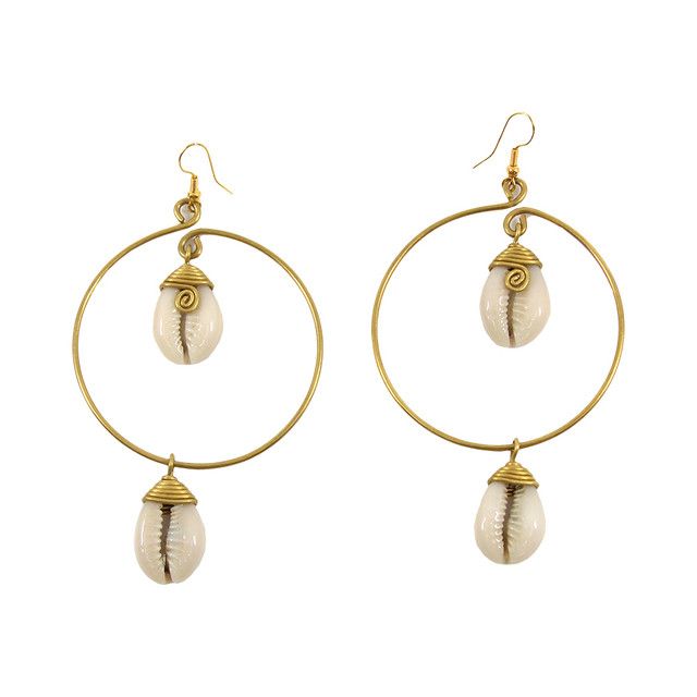 Brass Circle &amp; Cowrie Shell Earrings