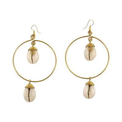 Brass Circle &amp; Cowrie Shell Earrings