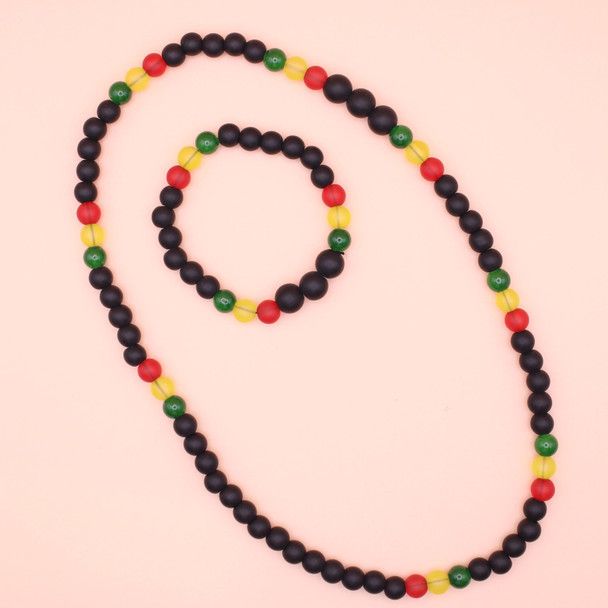 Rasta Beaded Necklace and Bracelet Set