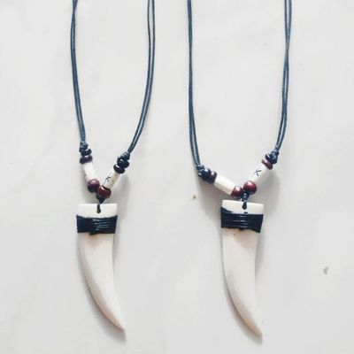 Leather Cord Necklace w/ Bone Fang-Shape