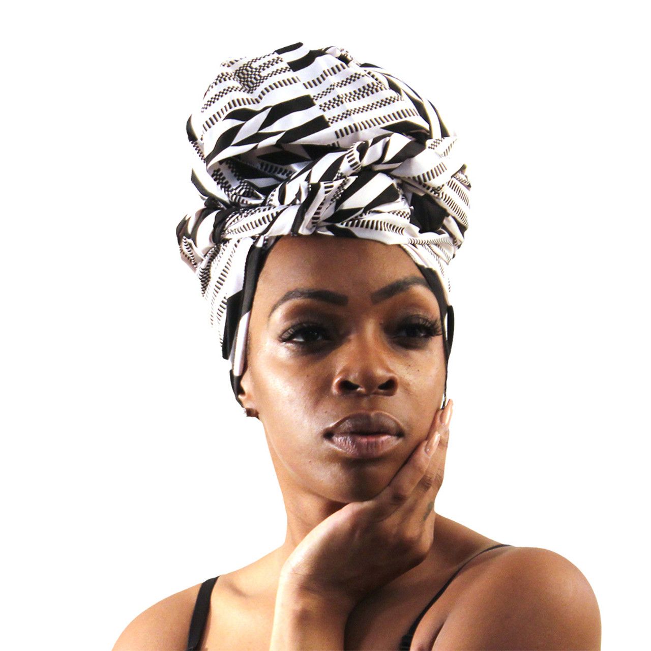Black and white Kente headwrap