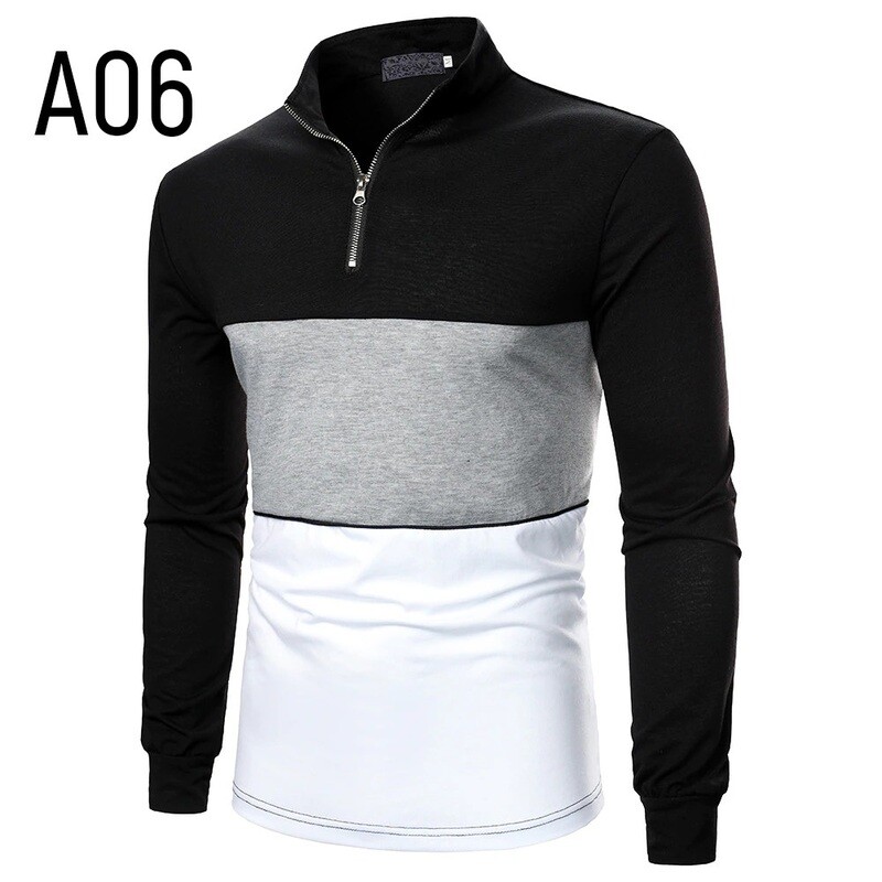 Men Long Sleeve T-shirt Three Colors Stitching Tops matching street casual fashion T-shirt