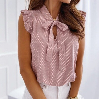 Blouses Short Sleeves Shirt Summer Bow Lace Up Polka Dot Female Ruffle Pullover Vintage Blusa Muyogrt shirts womens