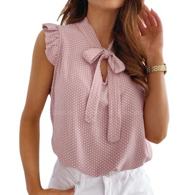 Blouses Short Sleeves Shirt Summer Bow Lace Up Polka Dot Female Ruffle Pullover Vintage Blusa Muyogrt shirts womens