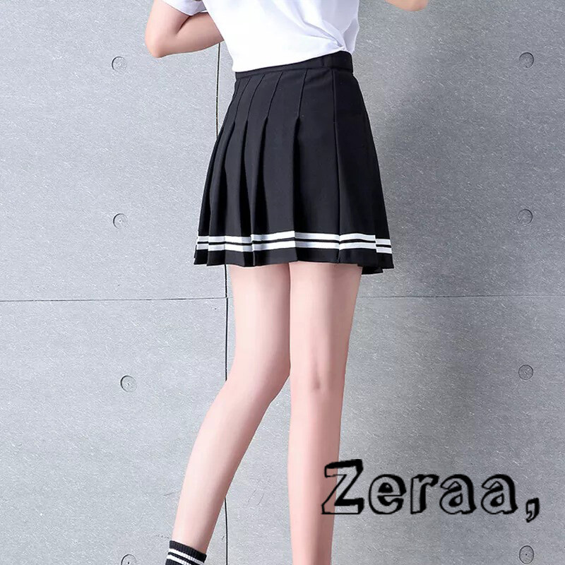 Korean Fashion Short Women Skirt Casual Slim Elastic High-Waisted Striped Harajuku Pleated Plaid A-Line Mini Skirts