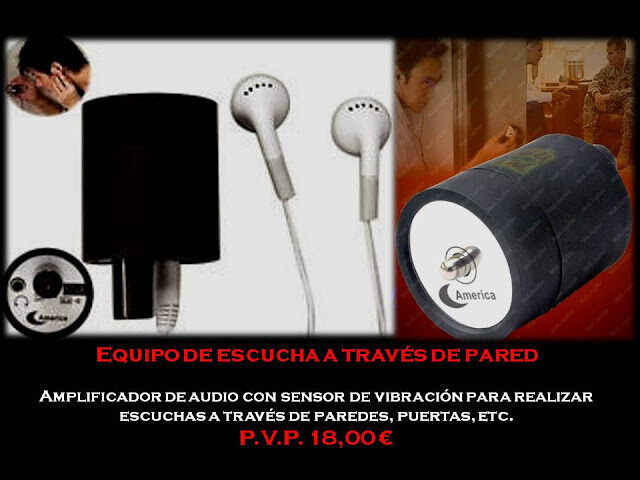 EQUIPO DE ESCUCHA A TRAVÉS DE LA PARED. Amplificador de audio con sensor de vibración para realizar escuchas a través de paredes, puertas, etc.