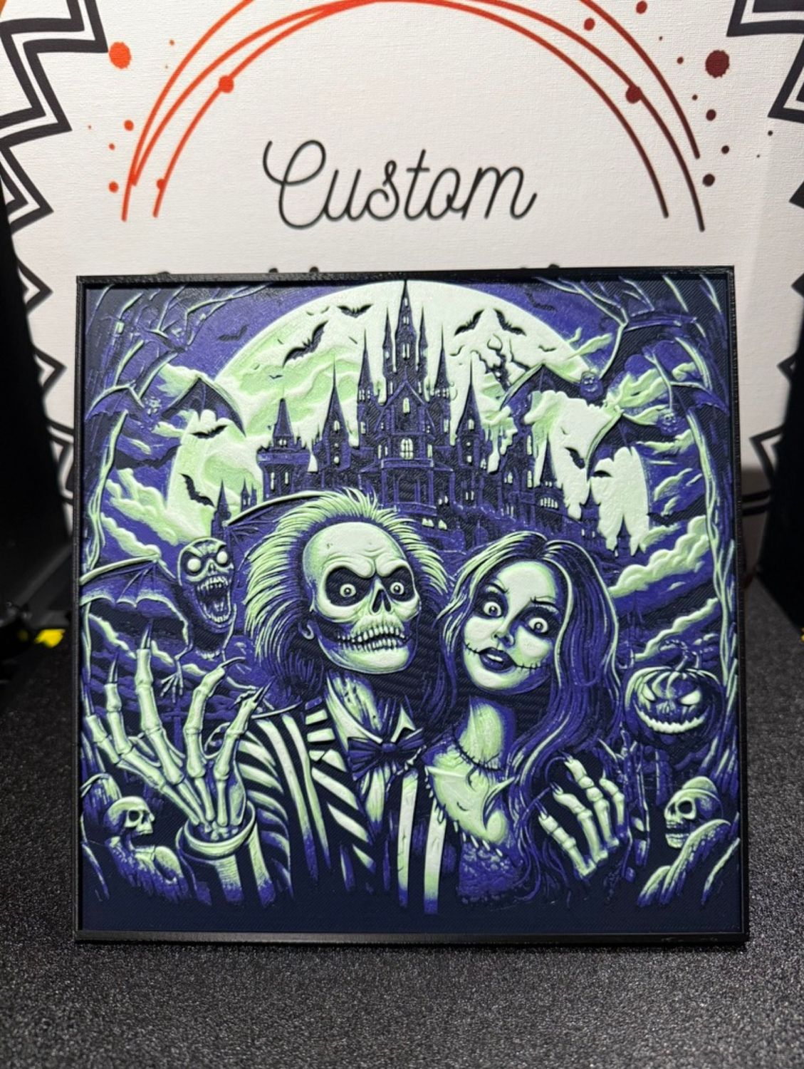Spooky Jack &amp; Sally with frame. Glow in the Dark