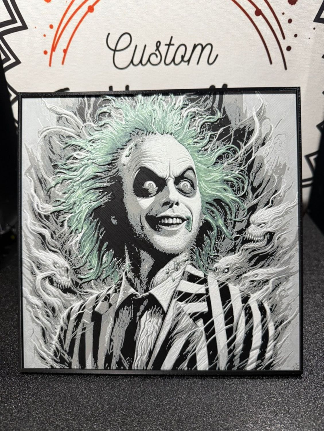 Beetlejuice with glow in the dark hair, With frame