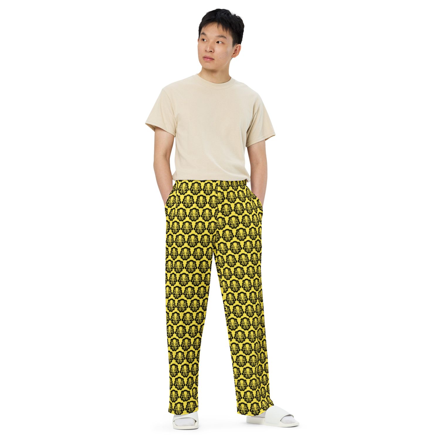 Wide-leg Yellow pants logos 