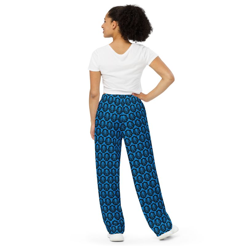 Wide-leg Blue pants logos 