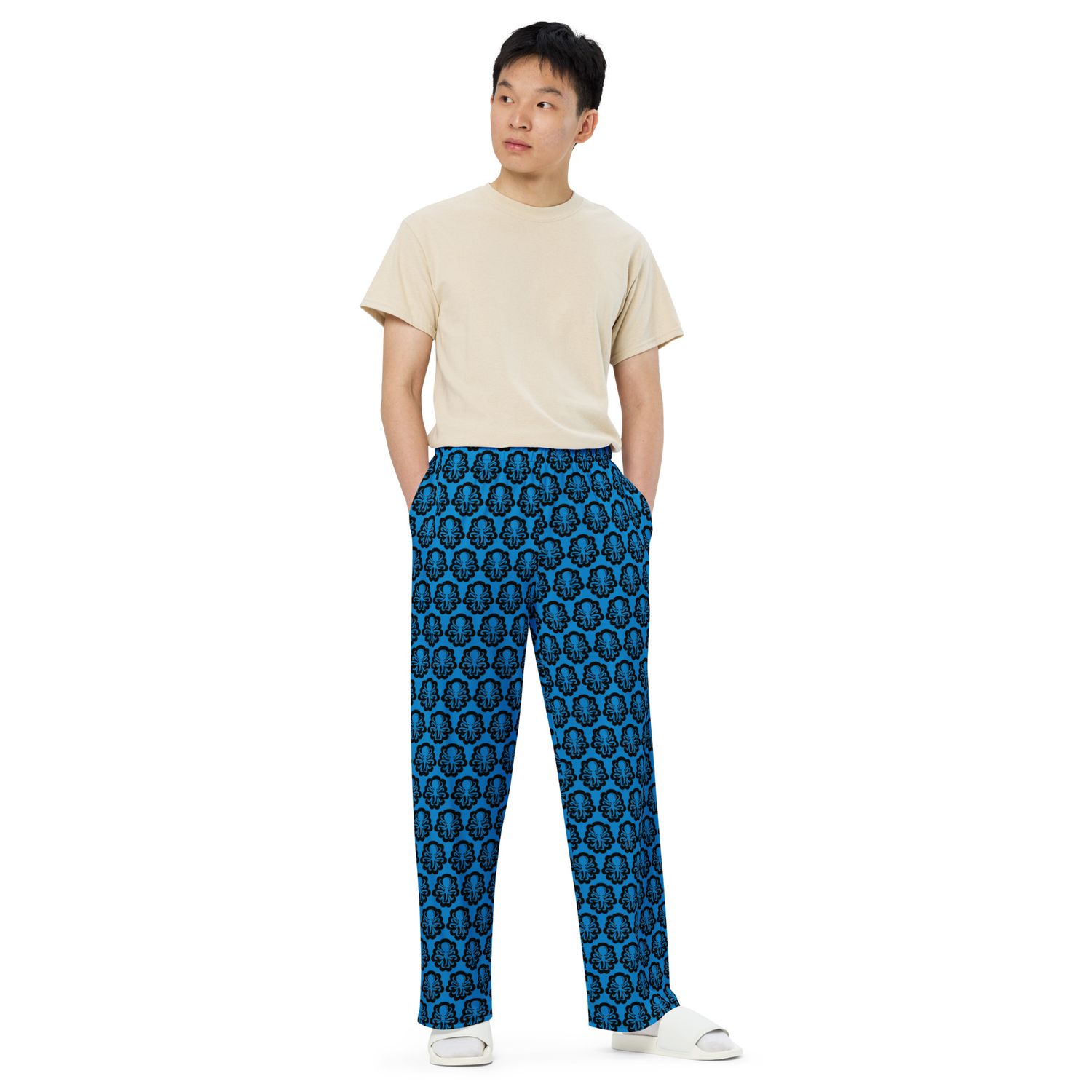 Wide-leg Blue pants logos 