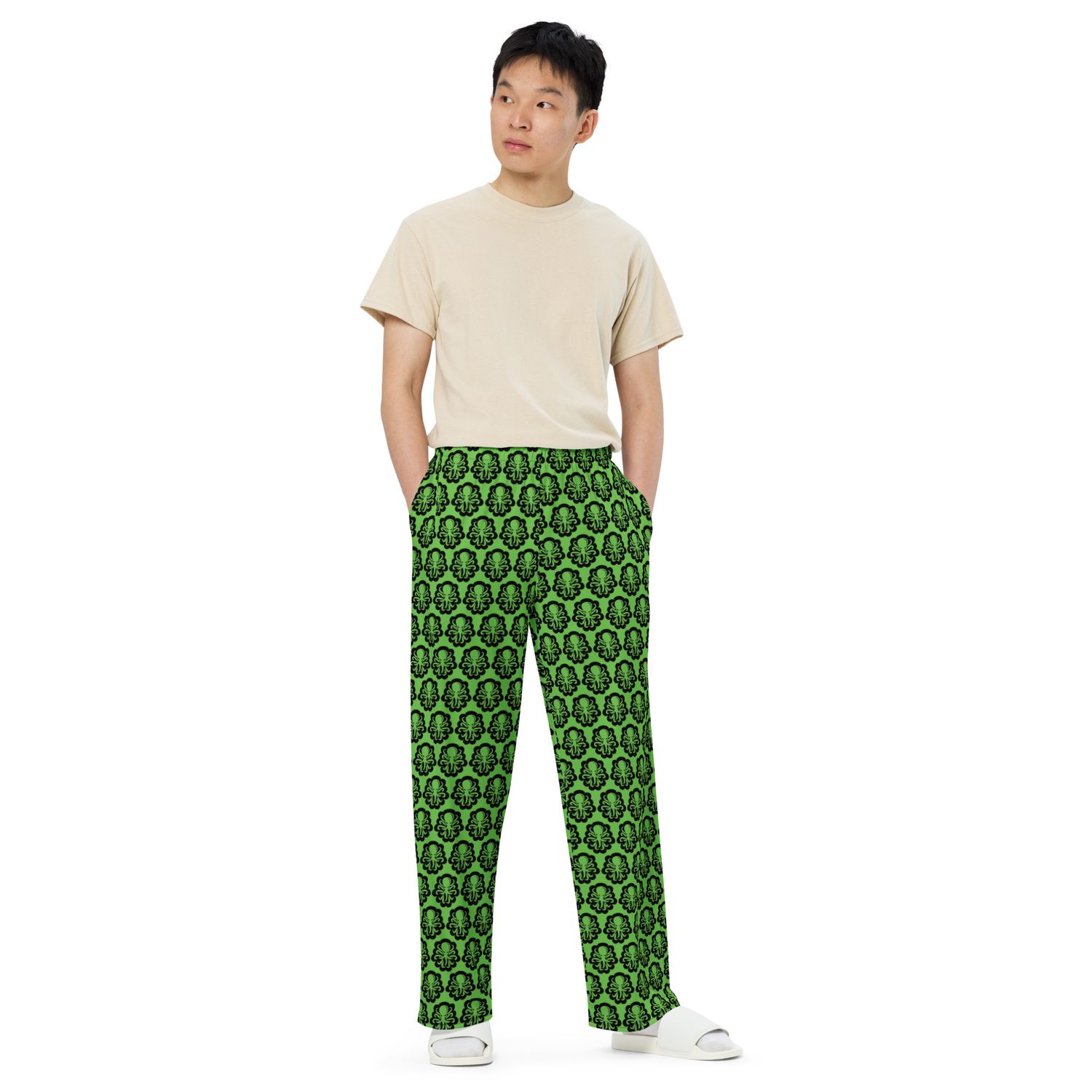 Wide-leg Green pants logos 