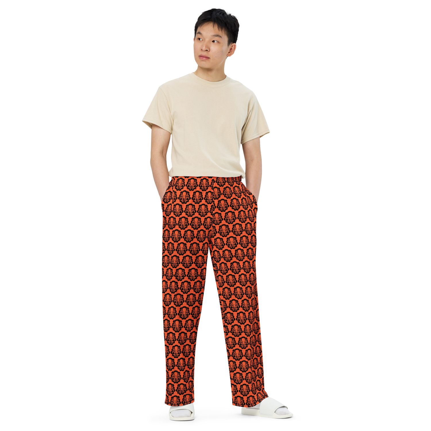 Wide-leg Orange pants logos 