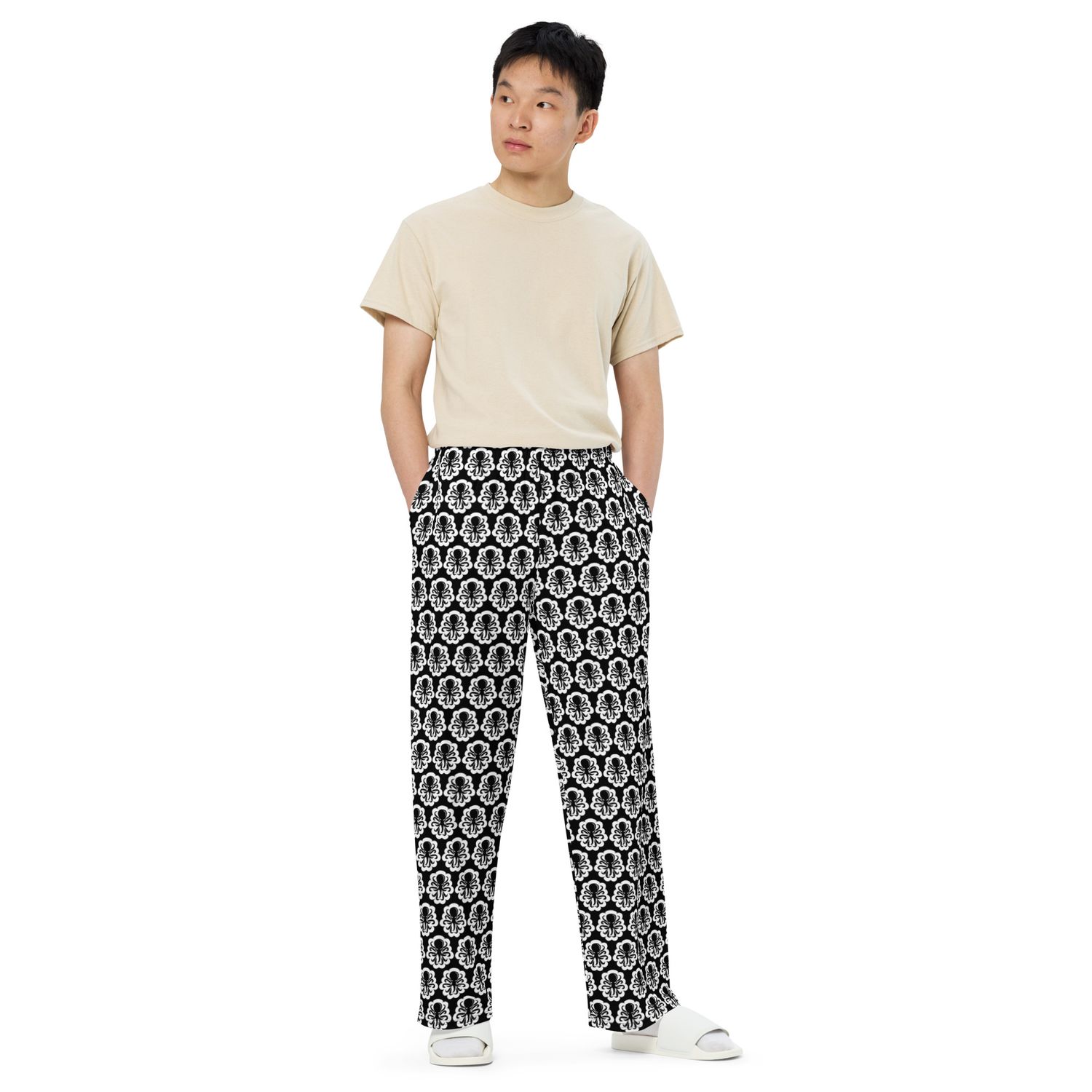 Wide-leg Black pants logos 
