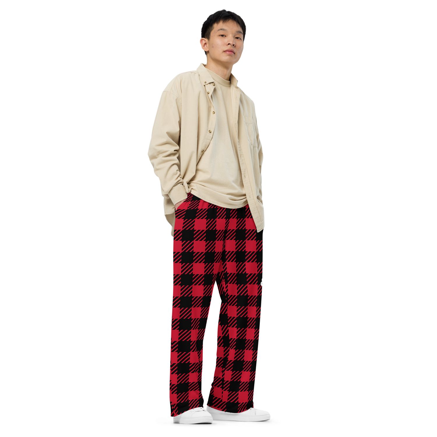 Wide-leg lumberjack Red print pants