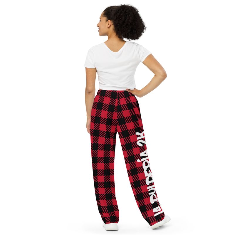 Wide-leg lumberjack Red print pants