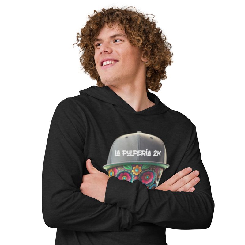 Hooded long-sleeve Tee Día de Muertos letters