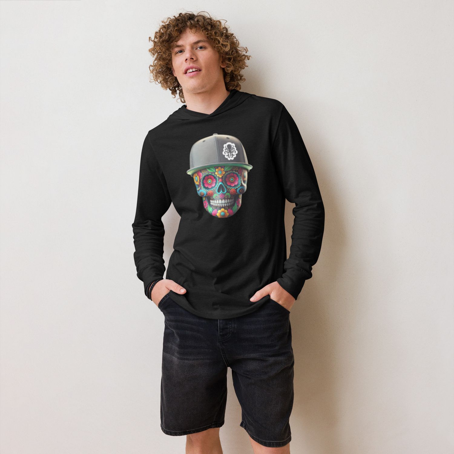 Hooded long-sleeve Tee día de Muertos logo