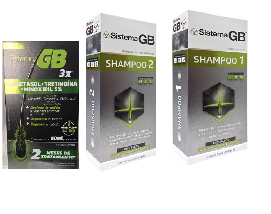 Sistema GB Hair Loss Men Treatmen Shampoo1 + Shampoo2 + Alopecia Solution