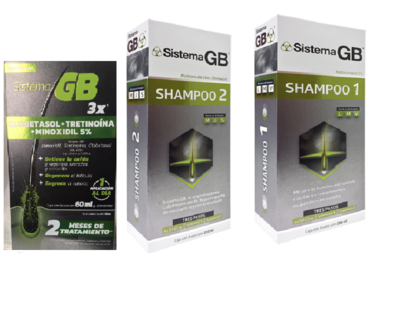 Sistema GB Hair Loss Men Treatmen Shampoo1 + Shampoo2 + Alopecia Solution