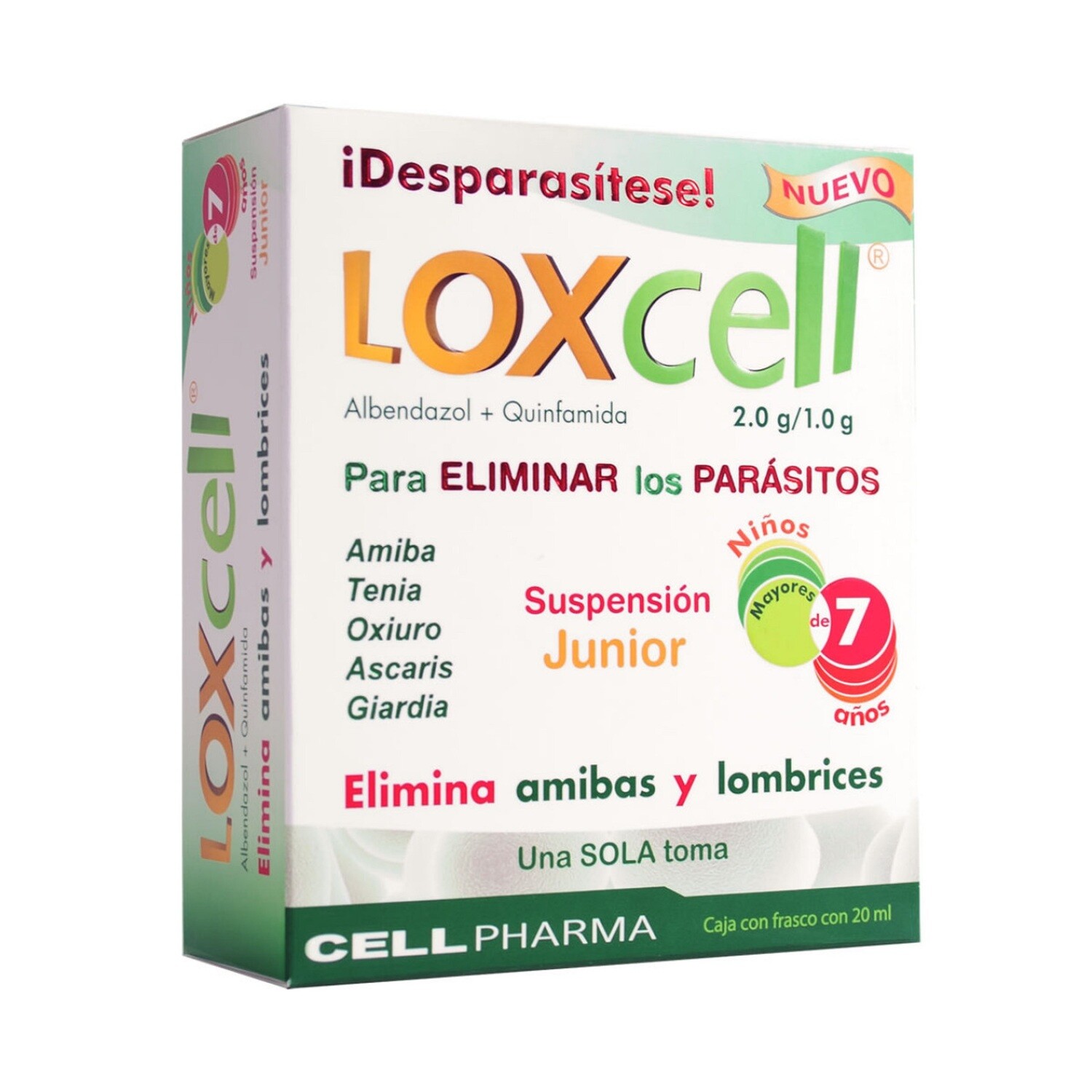 LOXCELL JR (7 &amp; up) - dewormer against amoebas and worms - Susp 20ML