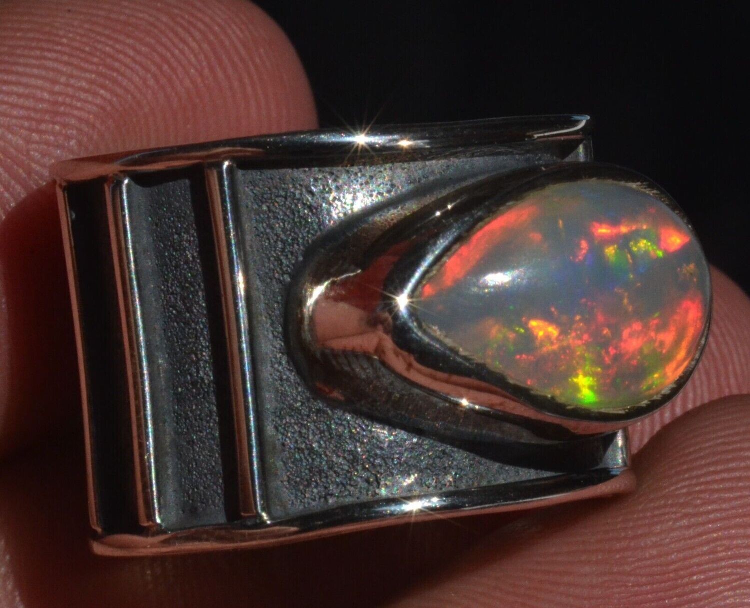 OUTSTANDING FIRE OPAL TAXCO 925 STERLING SILVER RING Sz8 MEXICAN JEWELRY