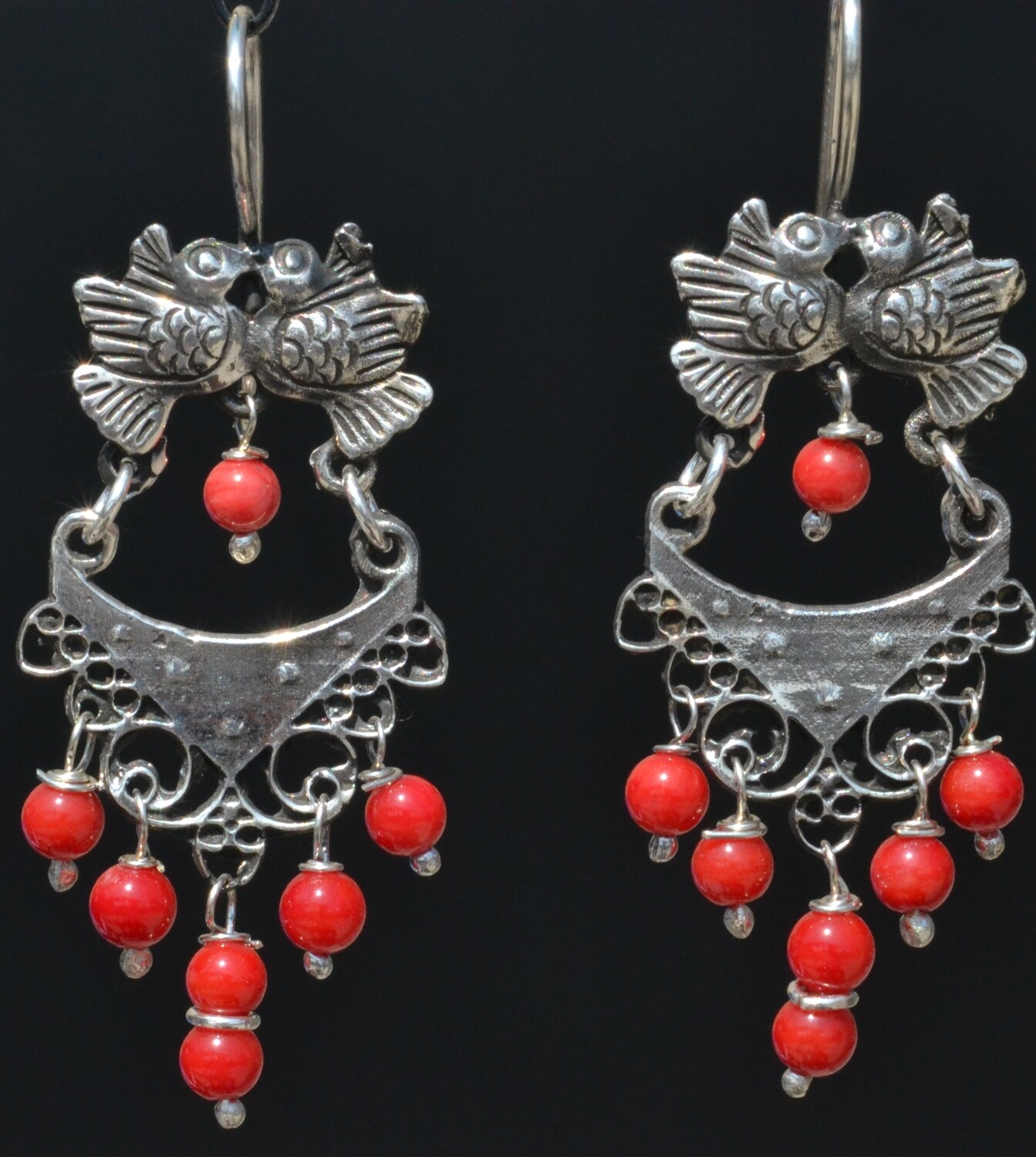 TAXCO STERLING SILVER LOVE BIRDS FRIDA KAHLO EARRINGS VTG STYLE MEXCIAN JEWELRY