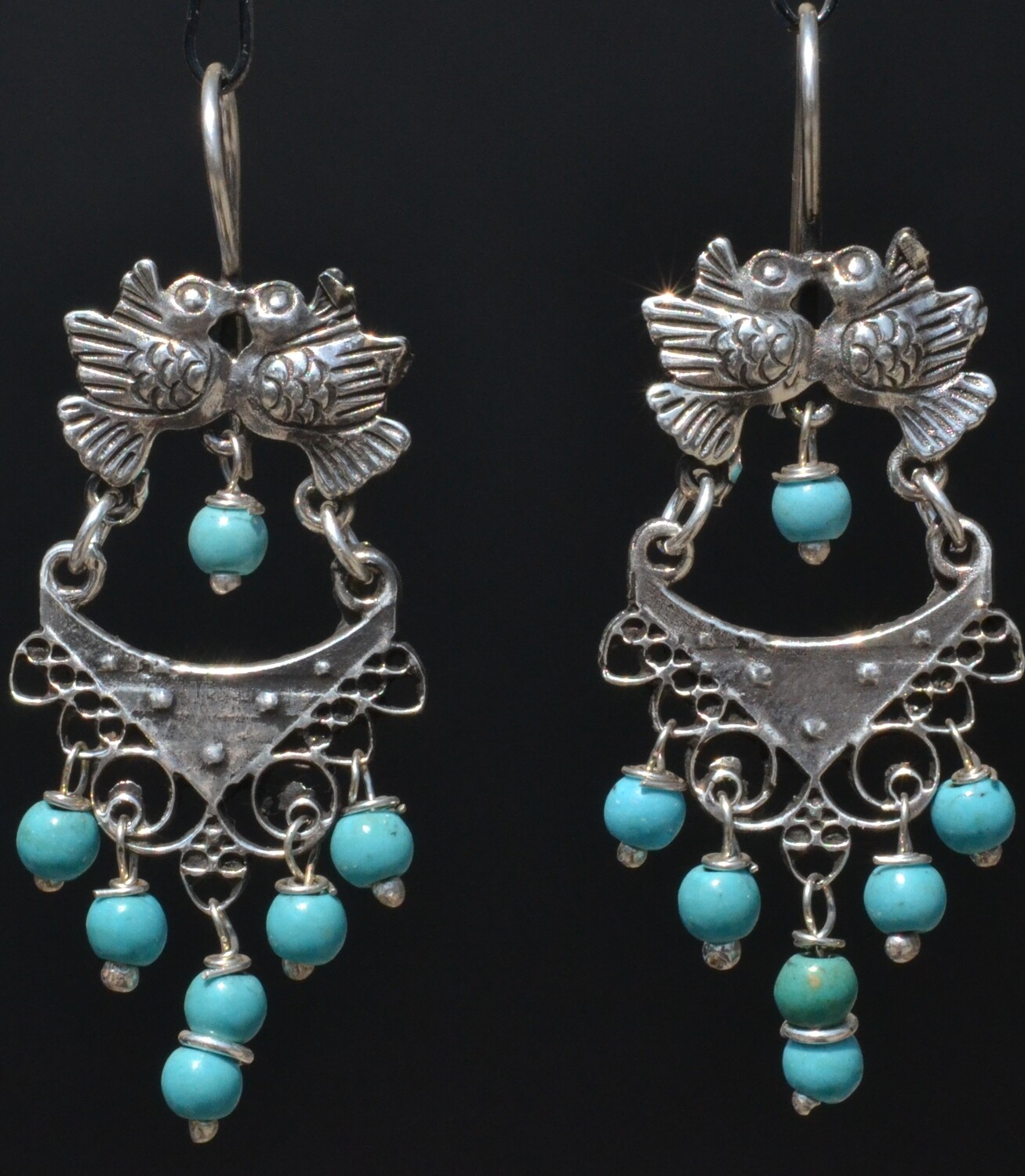 TAXCO STERLING SILVER LOVE BIRDS FRIDA KAHLO EARRINGS VTG STYLE MEXCIAN JEWELRY