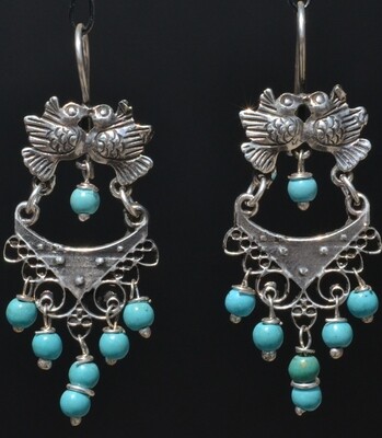 TAXCO STERLING SILVER LOVE BIRDS FRIDA KAHLO EARRINGS VTG STYLE MEXCIAN JEWELRY
