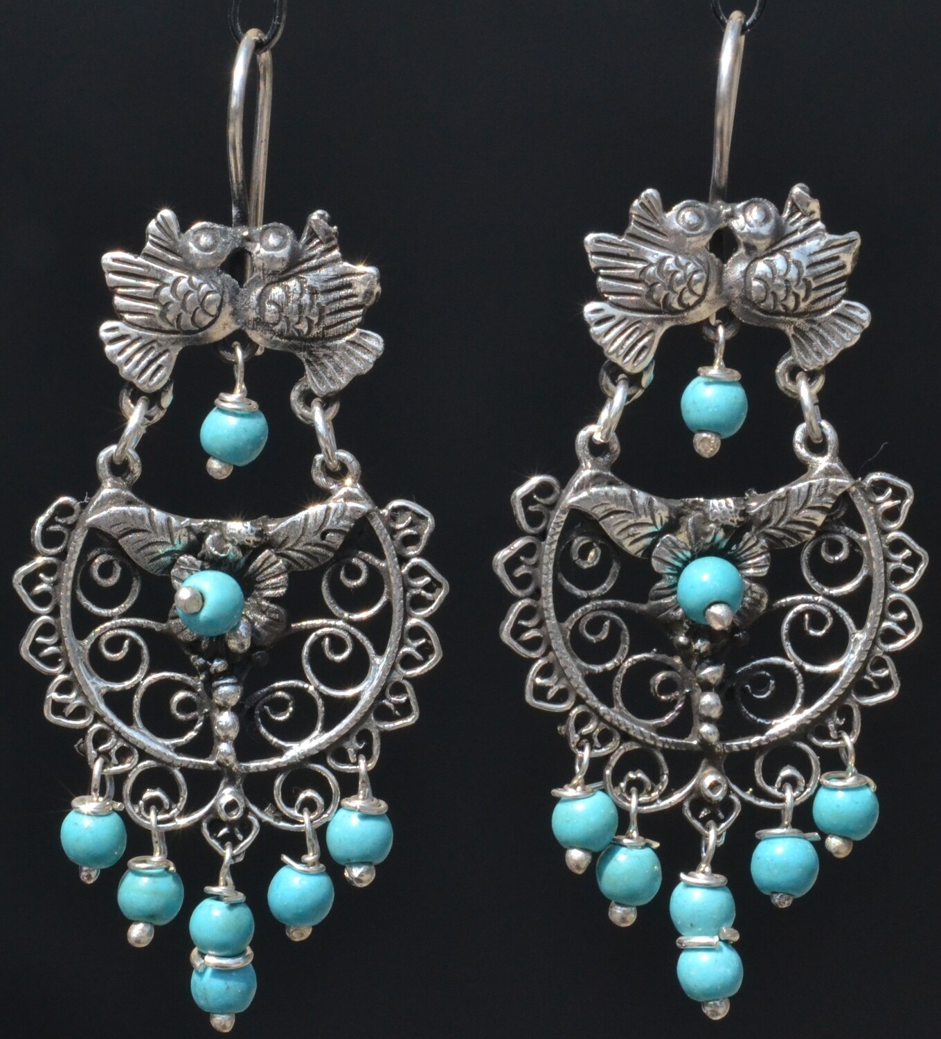 TAXCO STERLING SILVER LOVE BIRDS FRIDA KAHLO EARRINGS VTG STYLE MEXCIAN JEWELRY