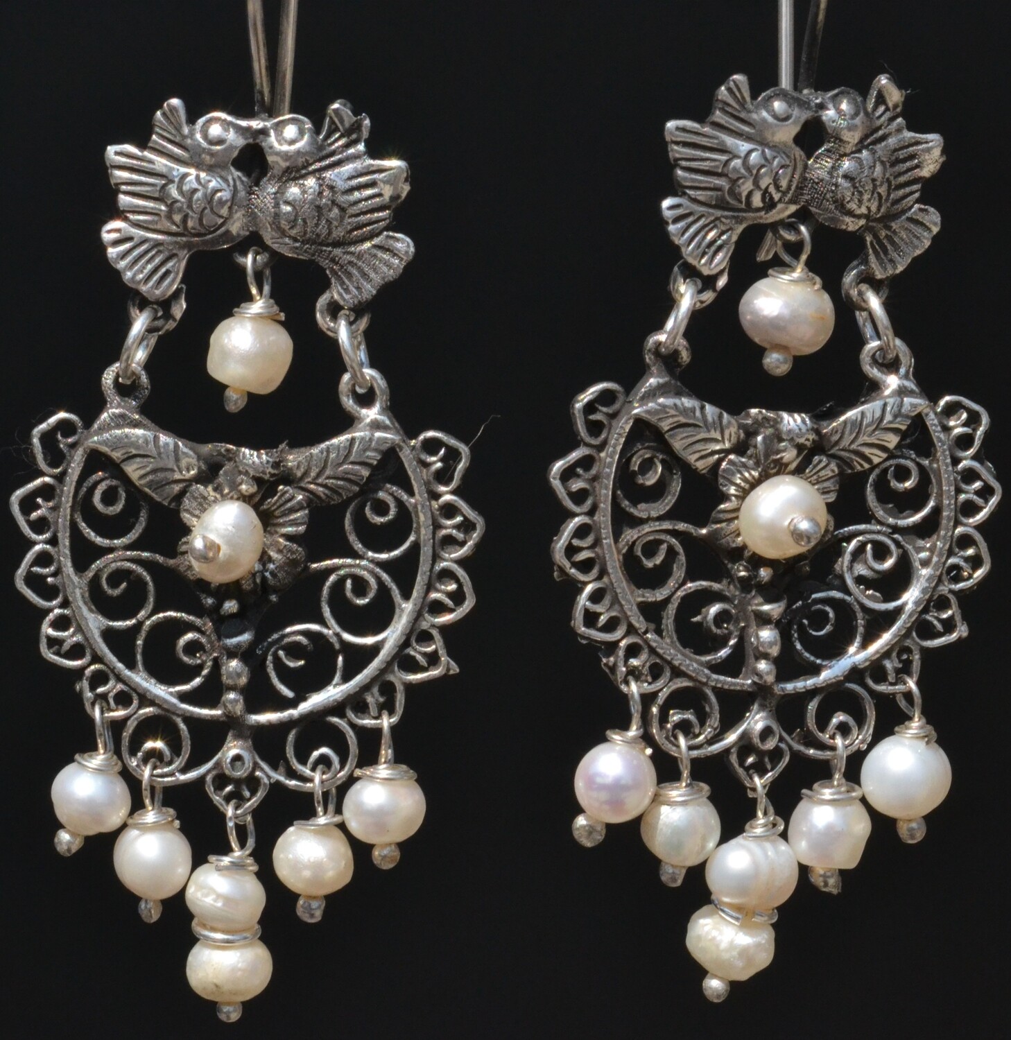 TAXCO STERLING SILVER LOVE BIRDS FRIDA KAHLO EARRINGS VTG STYLE MEXCIAN JEWELRY
