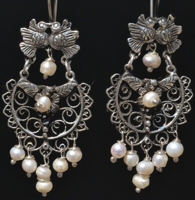 TAXCO STERLING SILVER LOVE BIRDS FRIDA KAHLO EARRINGS VTG STYLE MEXCIAN JEWELRY