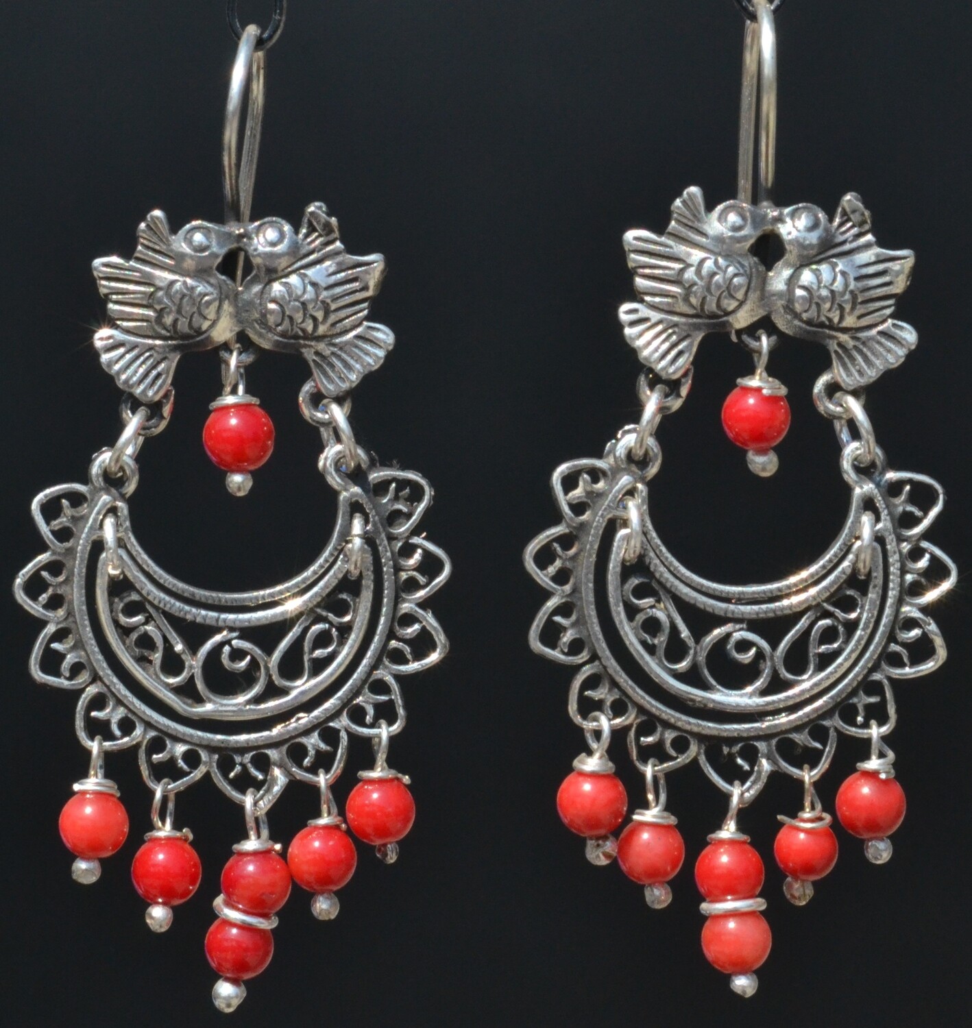 TAXCO STERLING SILVER LOVE BIRDS FRIDA KAHLO EARRINGS VTG STYLE MEXCIAN JEWELRY