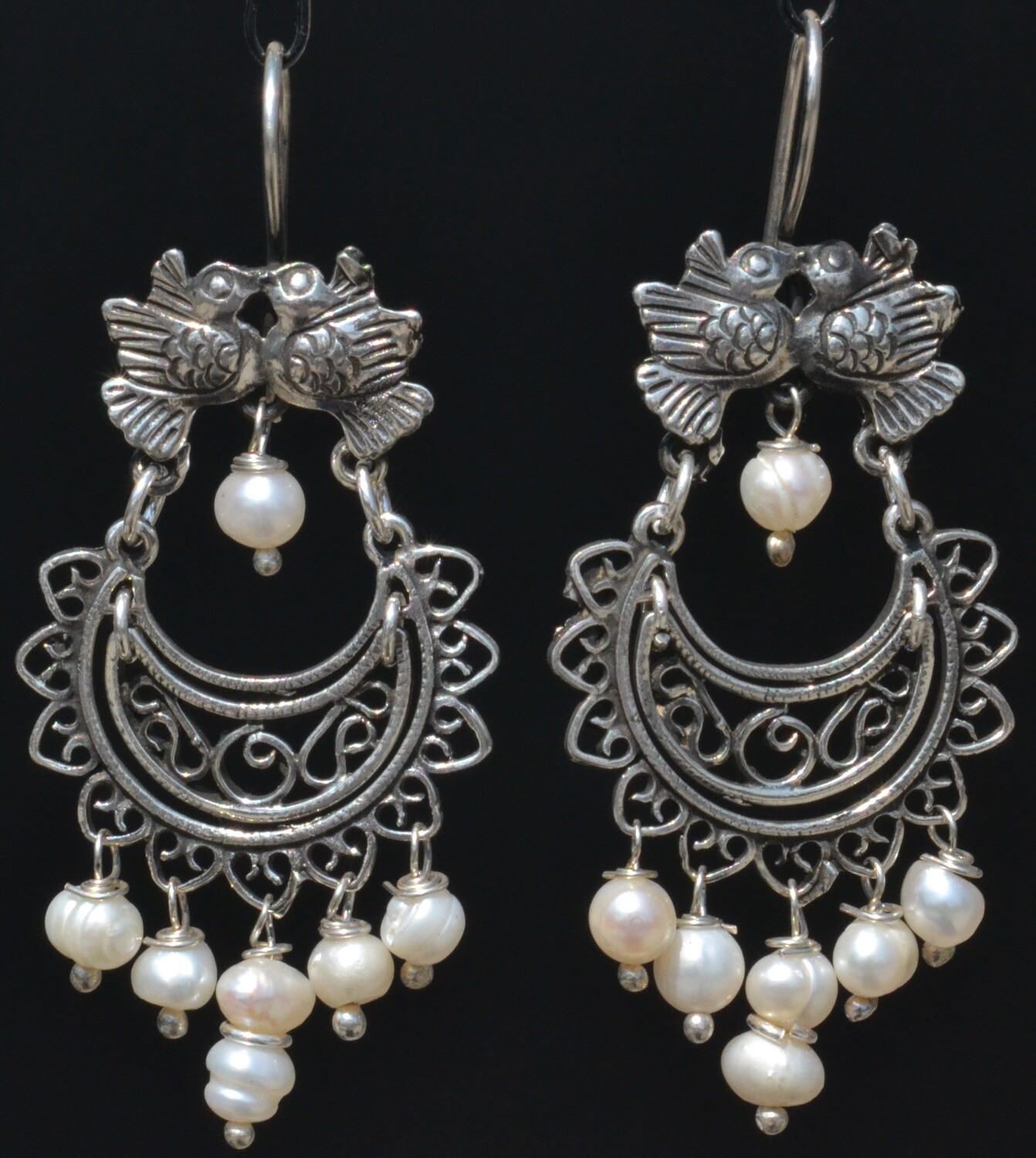 TAXCO STERLING SILVER LOVE BIRDS FRIDA KAHLO EARRINGS VTG STYLE MEXCIAN JEWELRY